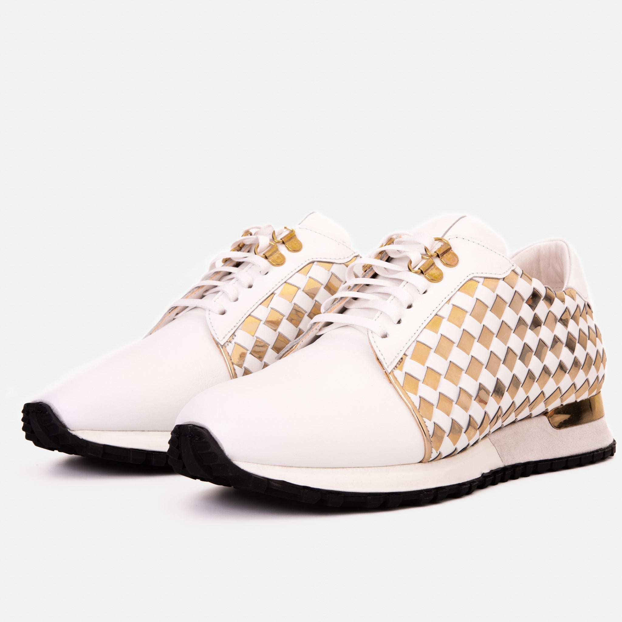 The Mackenzie White Gold Woven Leather Sneaker