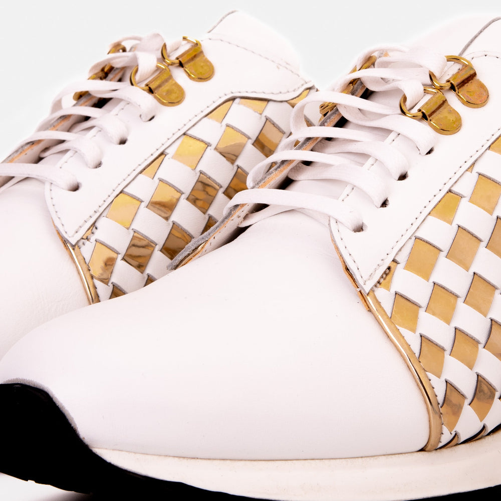 The Mackenzie White Gold Woven Leather Sneaker