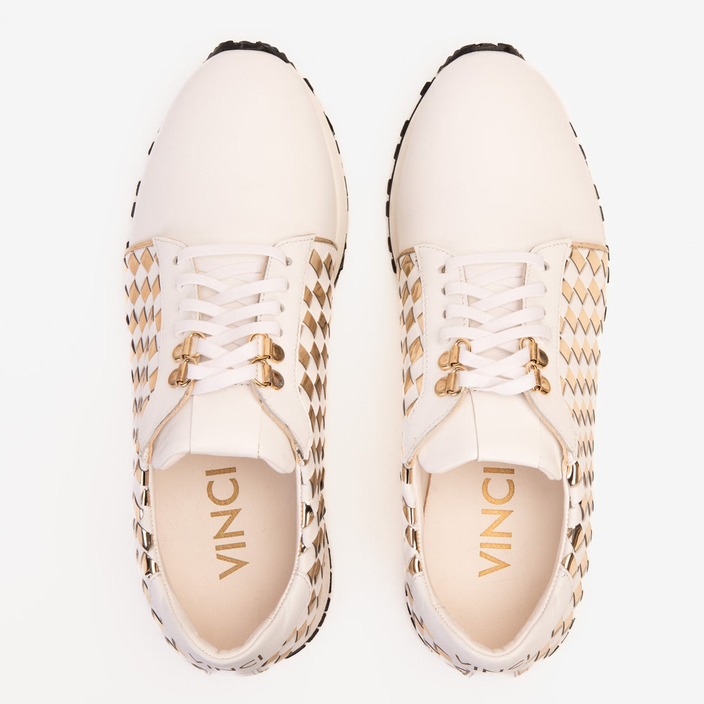 The Mackenzie White Gold Woven Leather Sneaker