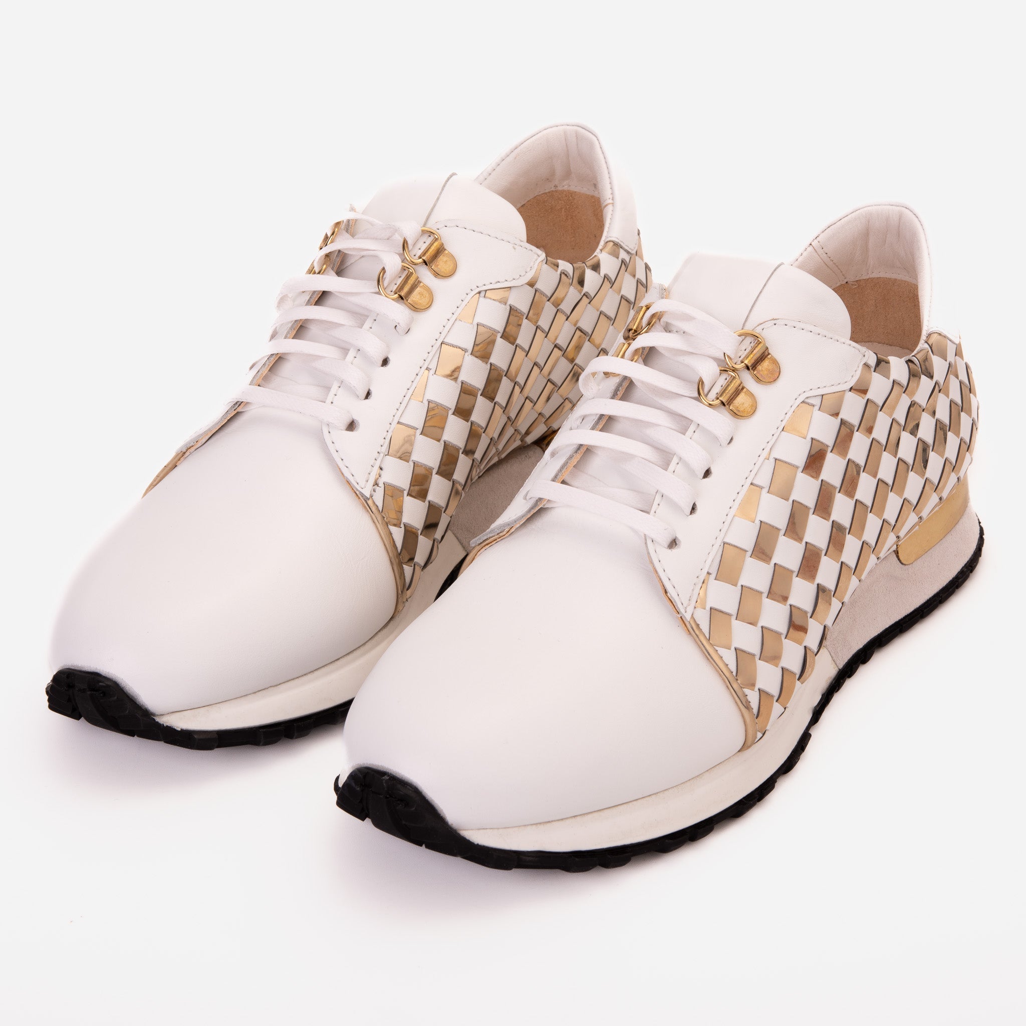 The Mackenzie White Gold Woven Leather Sneaker
