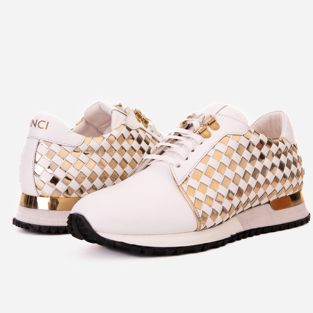 The Mackenzie White Gold Woven Leather Sneaker