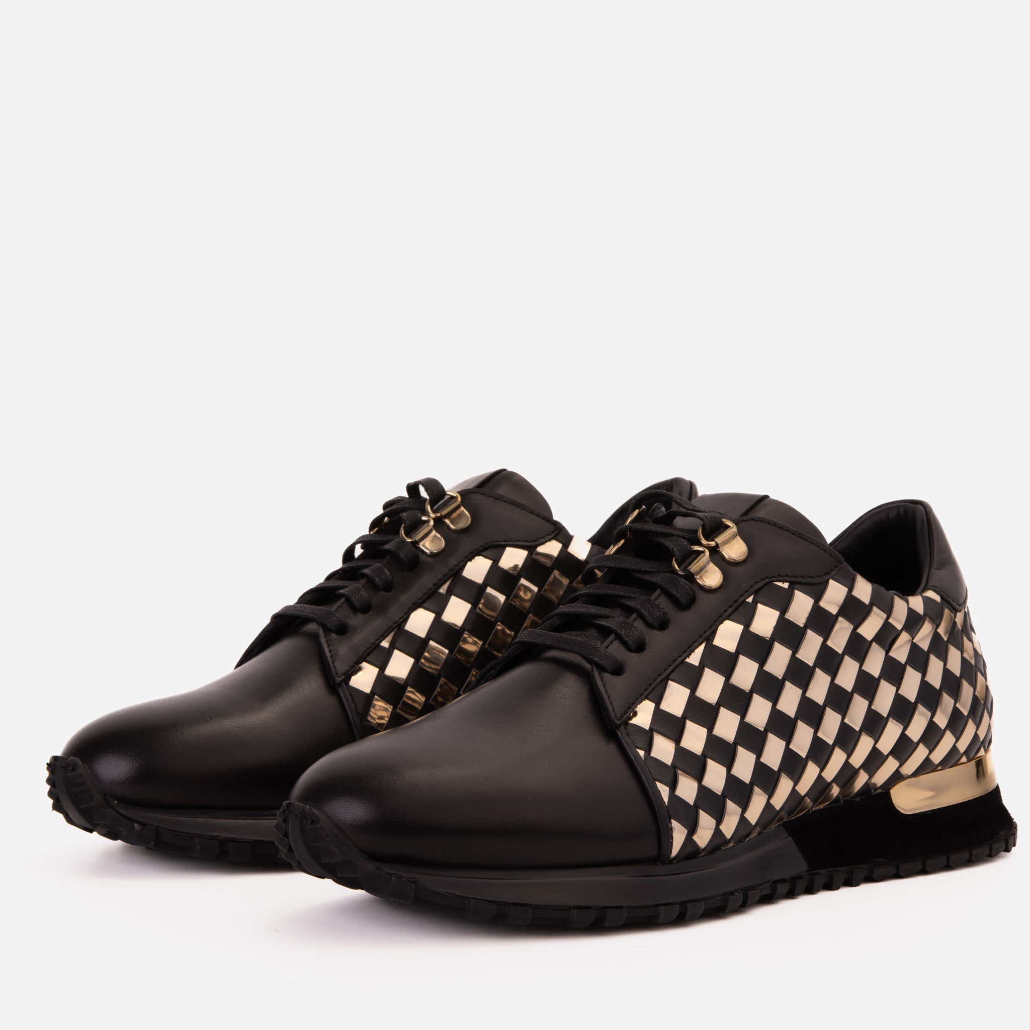 The Mackenzie Black Gold Woven Leather Sneaker