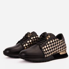 The Mackenzie Black Gold Woven Leather Sneaker