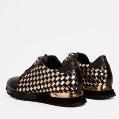 The Mackenzie Black Gold Woven Leather Sneaker