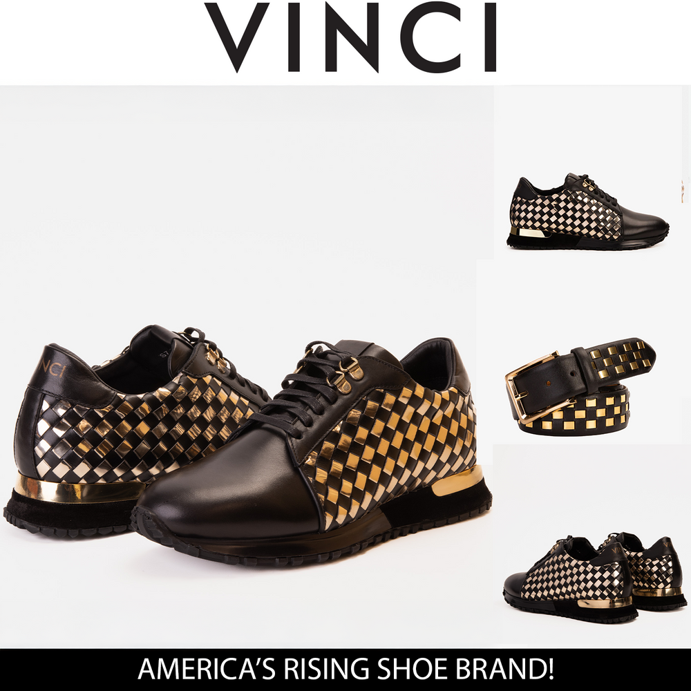 The Mackenzie Black Gold Woven Leather Sneaker