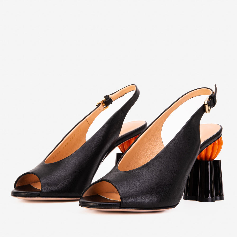 The Cimla Pumpkin Heel Black Leather Sandal