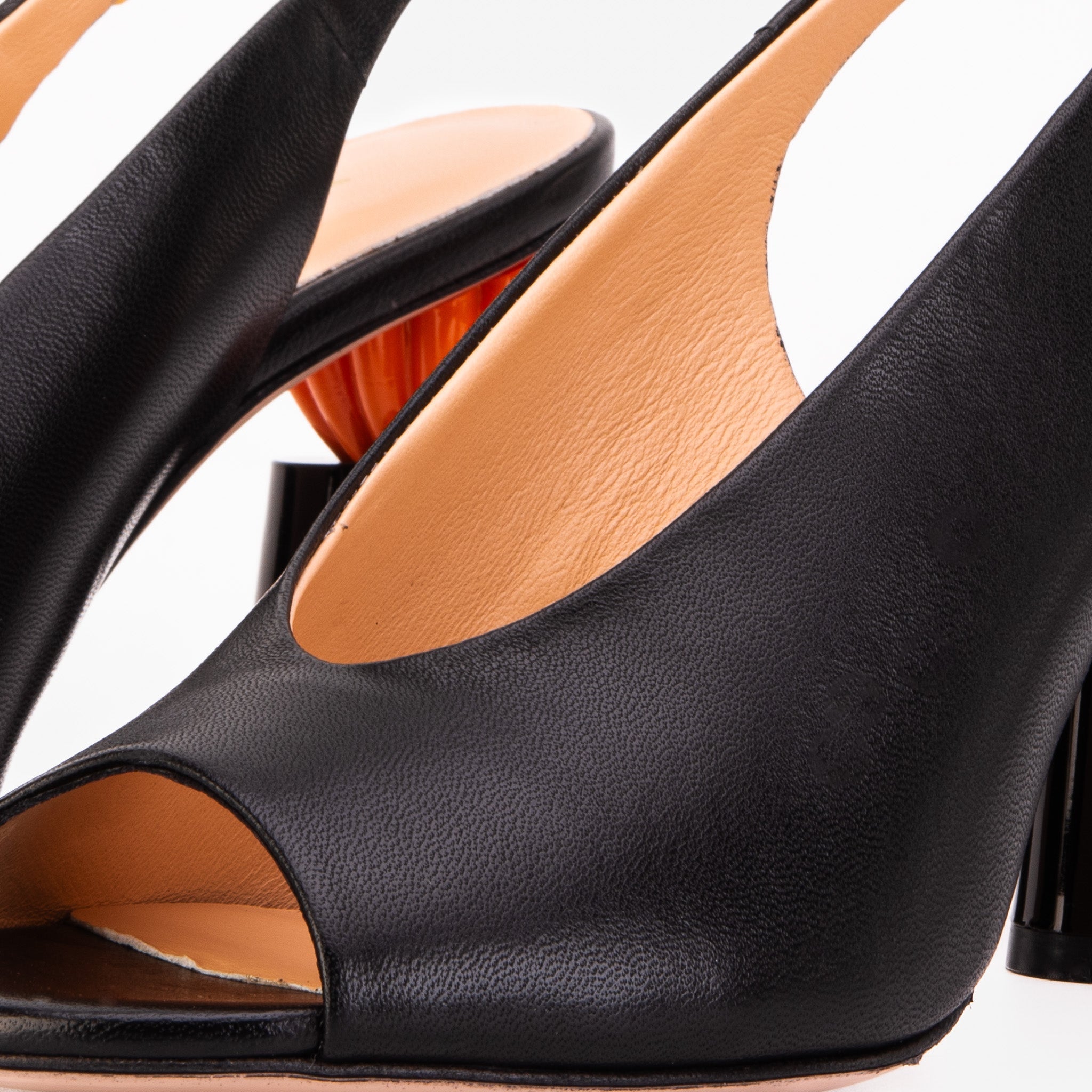 The Cimla Pumpkin Heel Black Leather Sandal