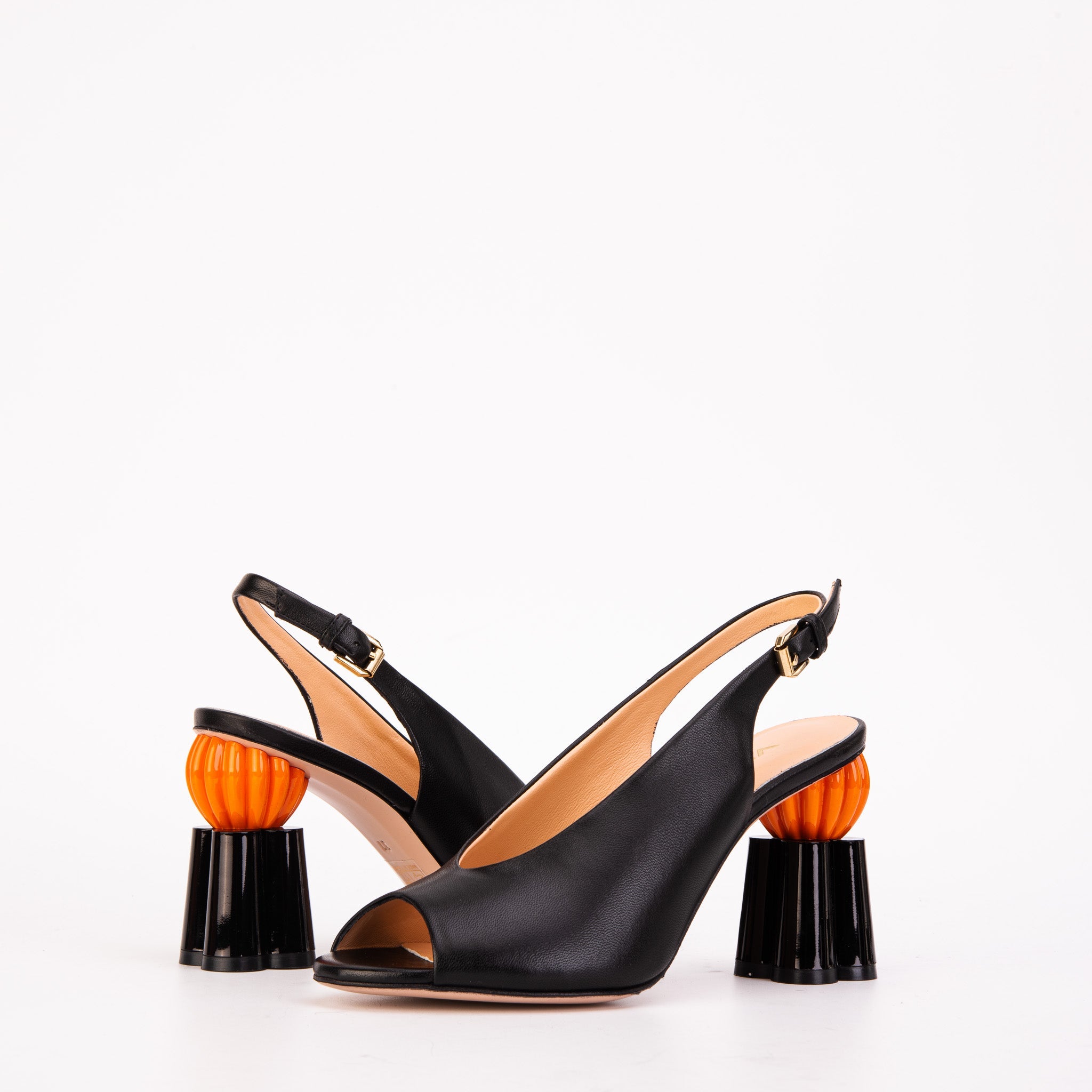 The Cimla Pumpkin Heel Black Leather Sandal