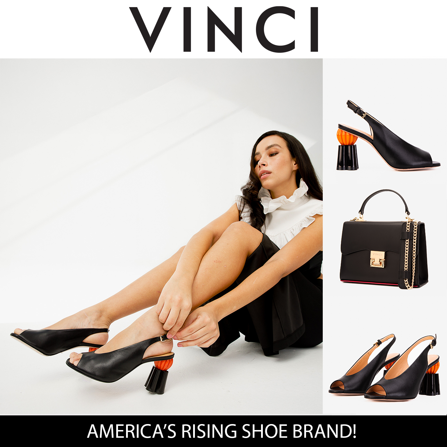 The Cimla Pumpkin Heel Black Leather Sandal