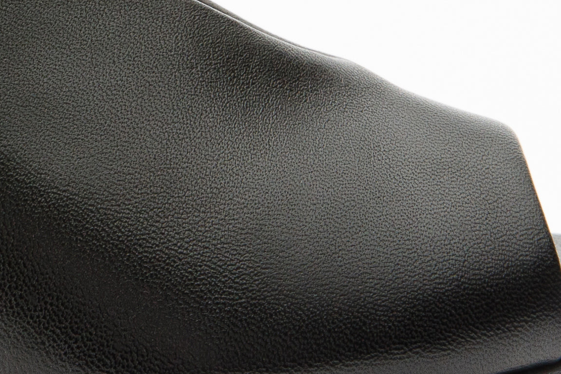 The Cimla Pumpkin Heel Black Leather Sandal