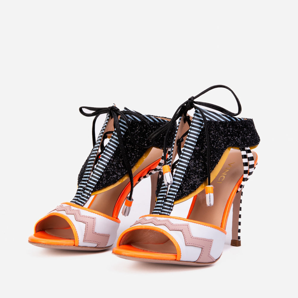 The Santa Amaro Orange Glitter Leather Sandal