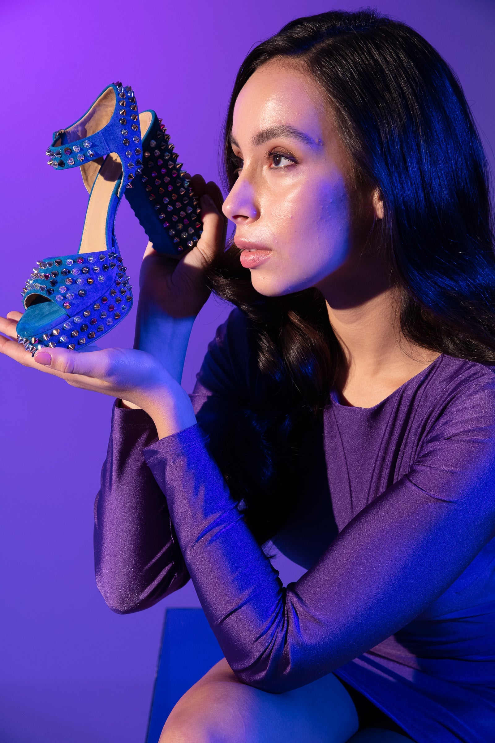 The Tampico Blue Suede Leather Spike Platform Heel Sandal