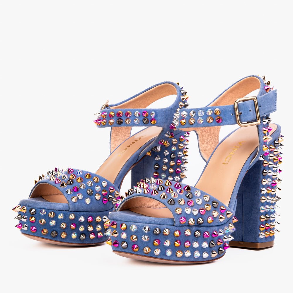 The Tampico Blue Suede Leather Spike Platform Heel Sandal