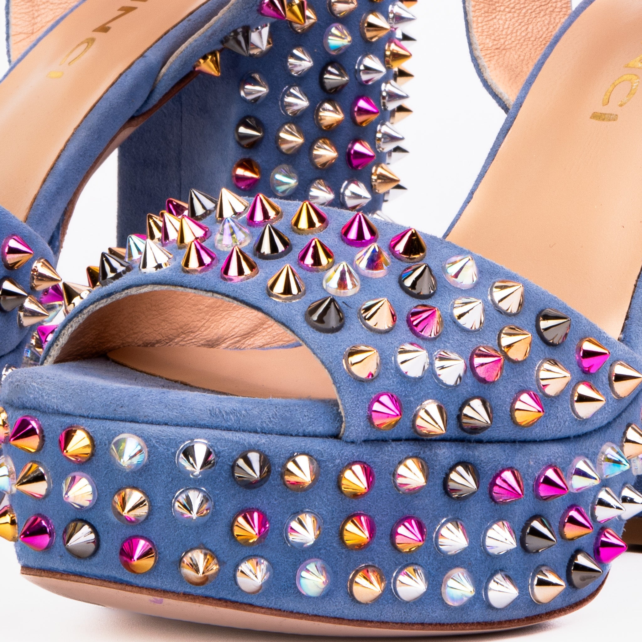 The Tampico Blue Suede Leather Spike Platform Heel Sandal