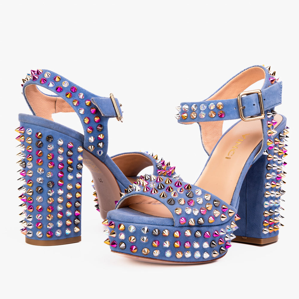 The Tampico Blue Suede Leather Spike Platform Heel Sandal