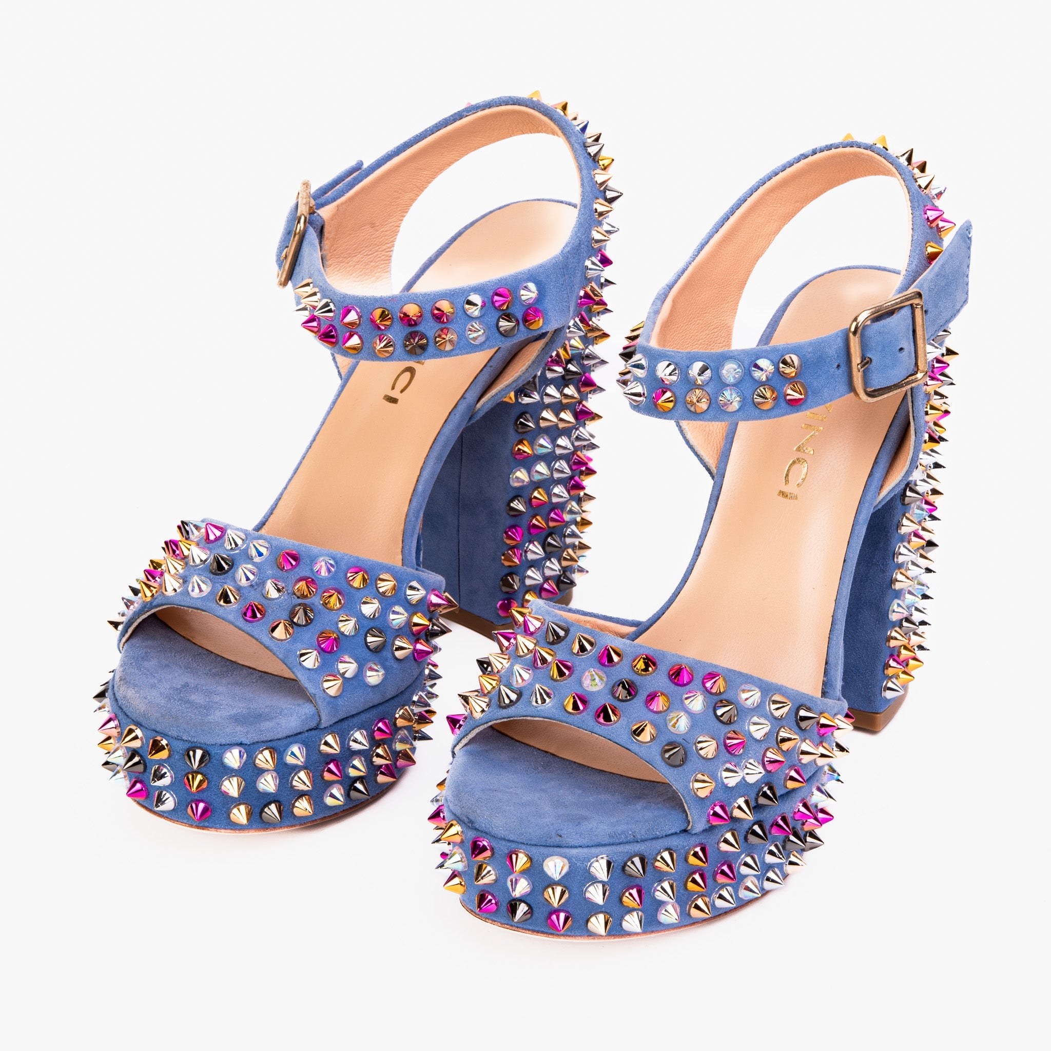 The Tampico Blue Suede Leather Spike Platform Heel Sandal