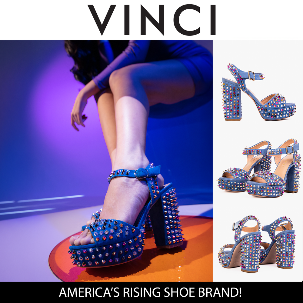 The Tampico Blue Suede Leather Spike Platform Heel Sandal