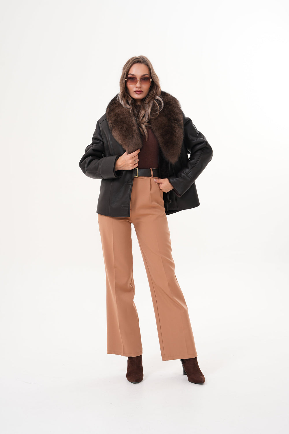 The Estelle Black Brown Shearling Leather Jacket