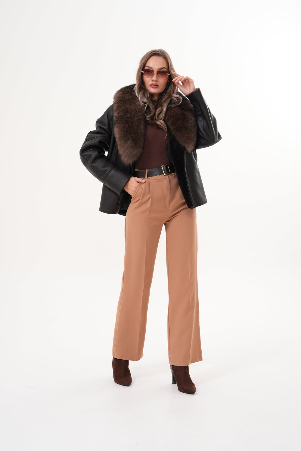 The Estelle Black Brown Shearling Leather Jacket