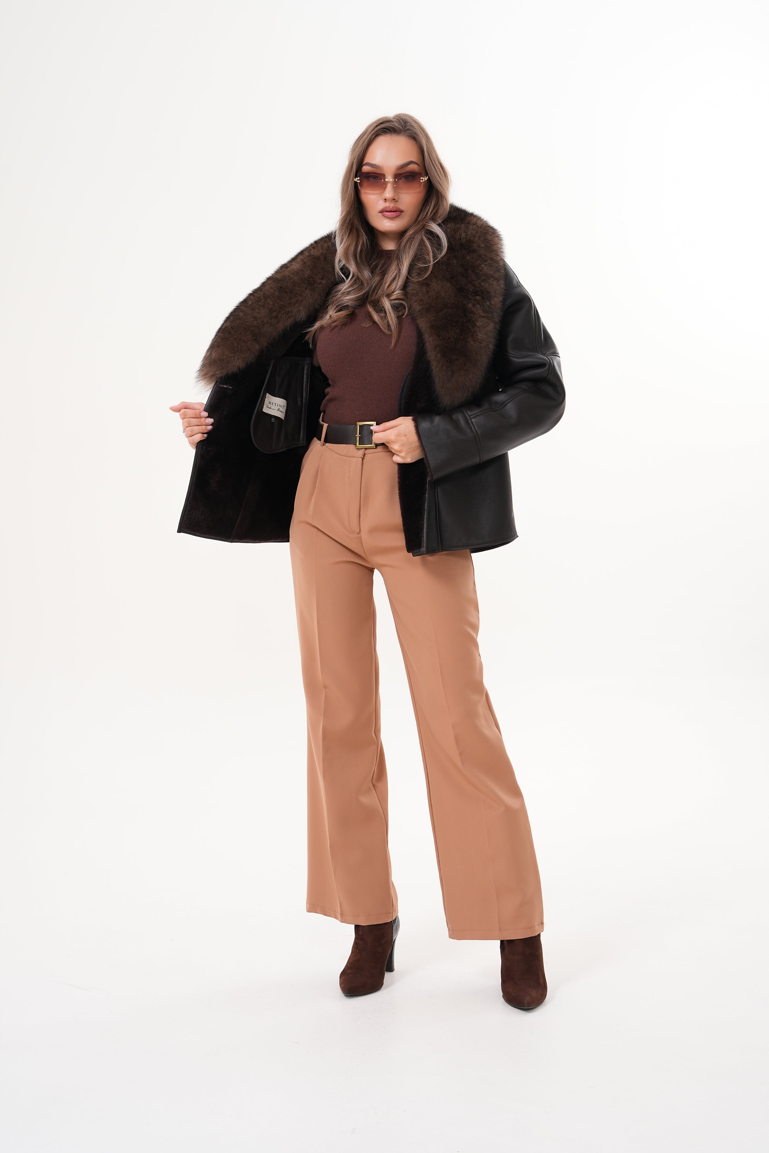 The Estelle Black Brown Shearling Leather Jacket
