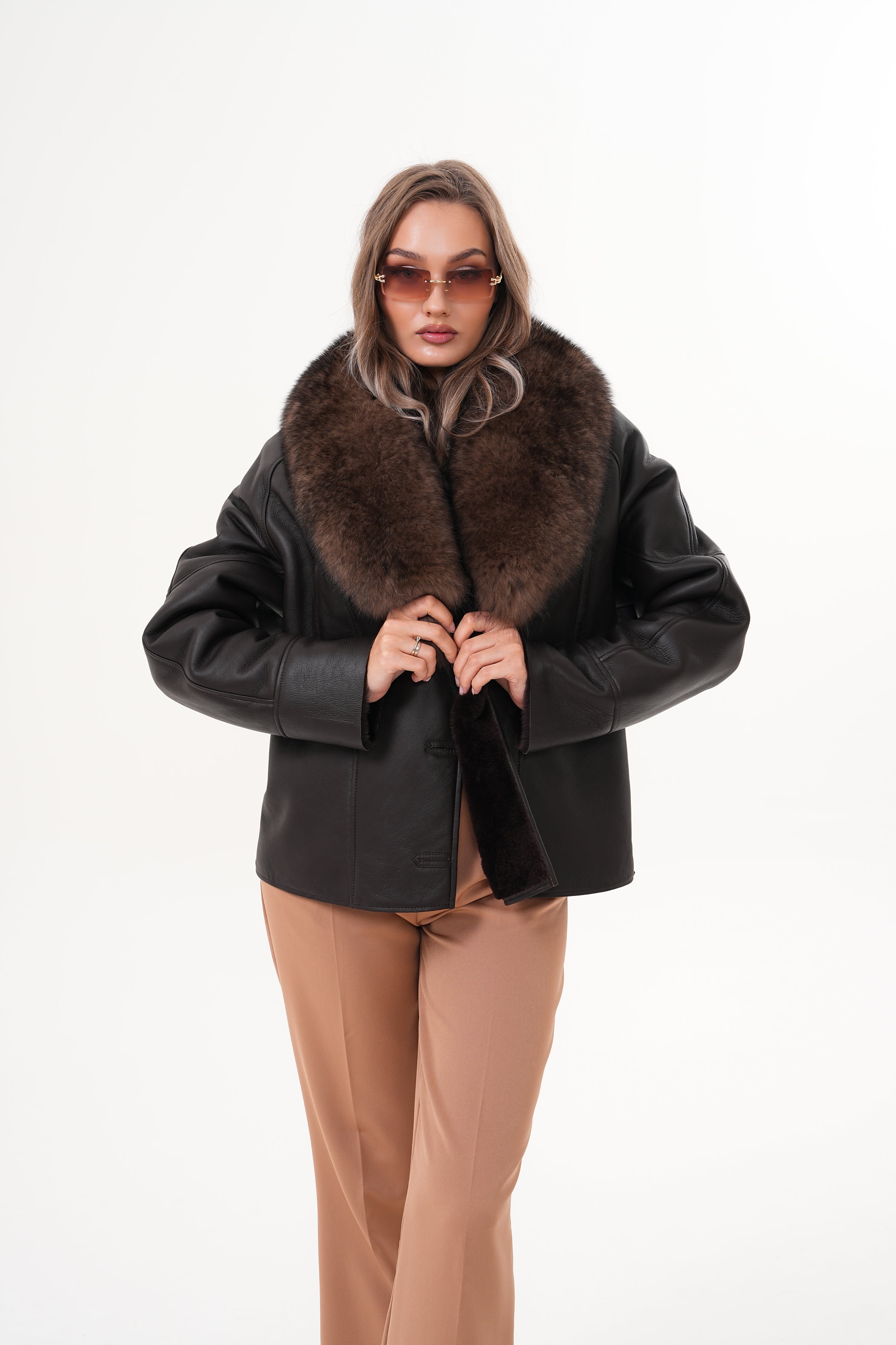 The Estelle Black Brown Shearling Leather Jacket