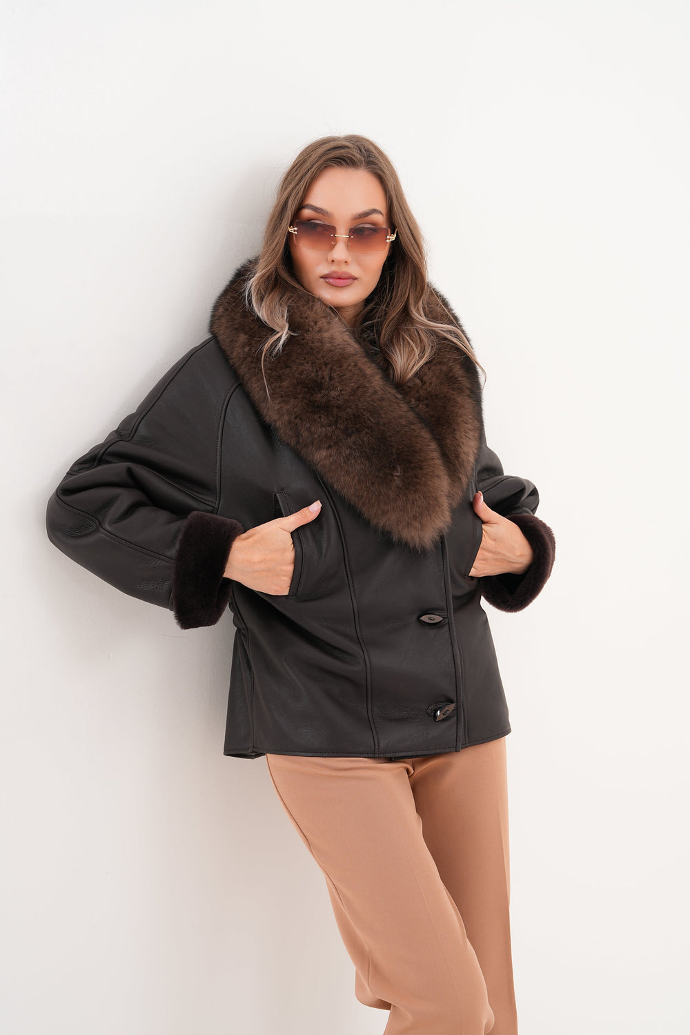 The Estelle Black Brown Shearling Leather Jacket