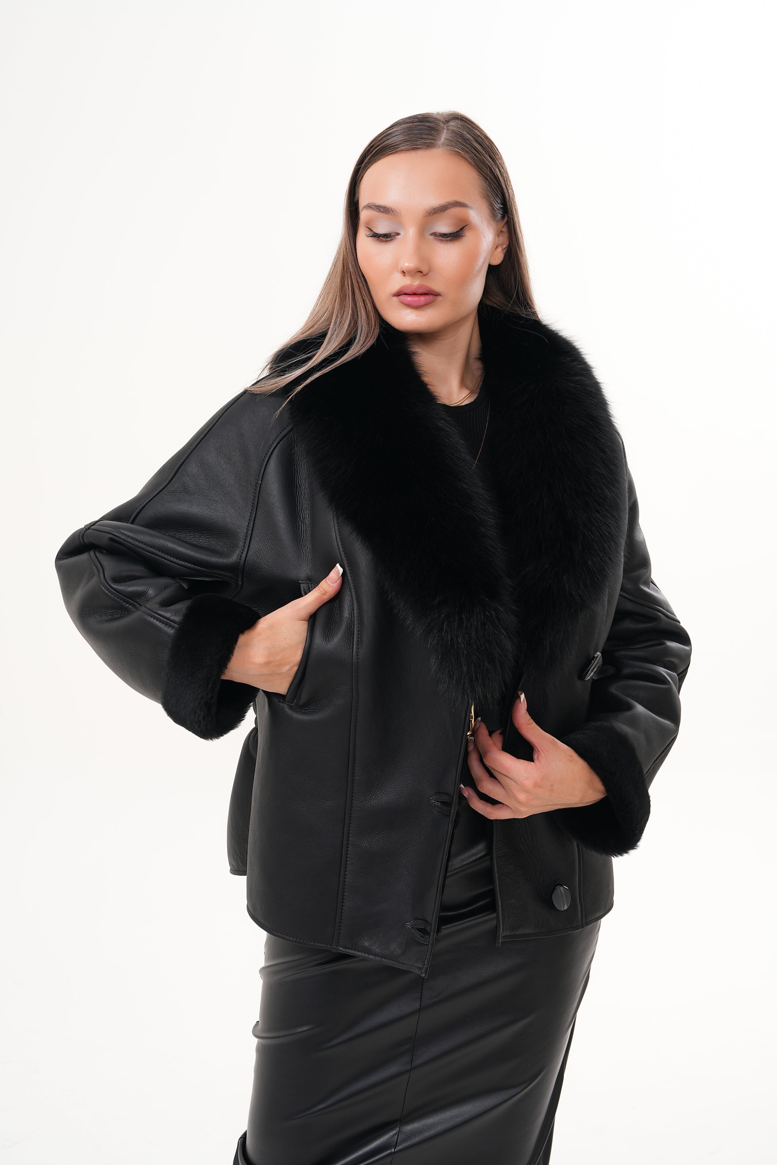 The Estelle Black Shearling Leather Jacket