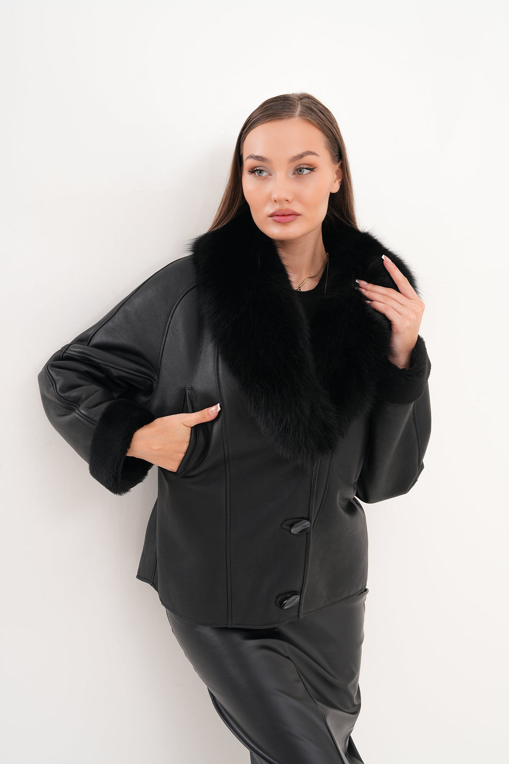 The Estelle Black Shearling Leather Jacket