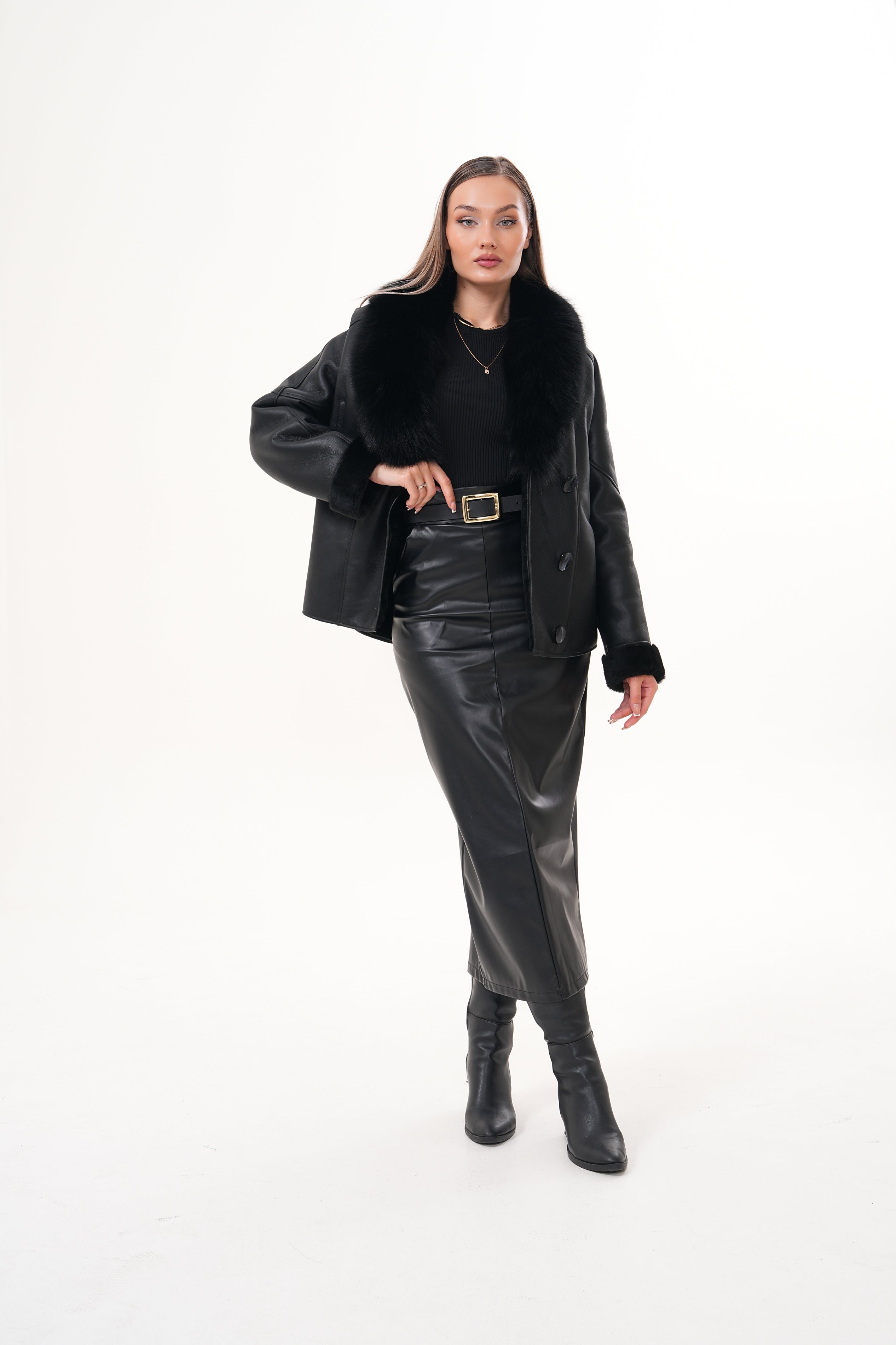 The Estelle Black Shearling Leather Jacket