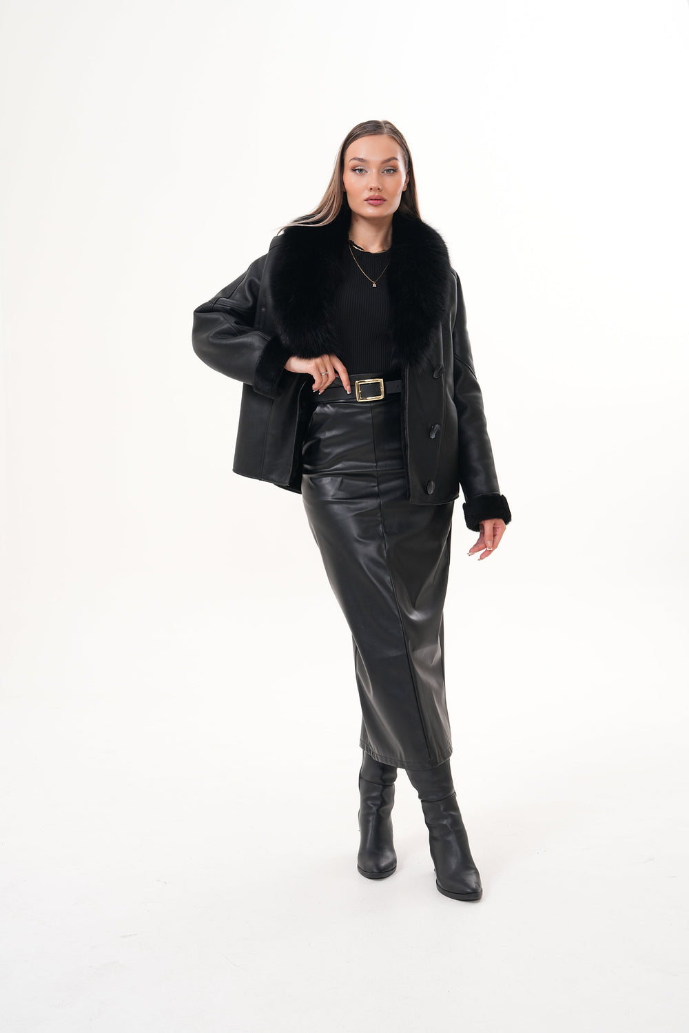 The Estelle Black Shearling Leather Jacket