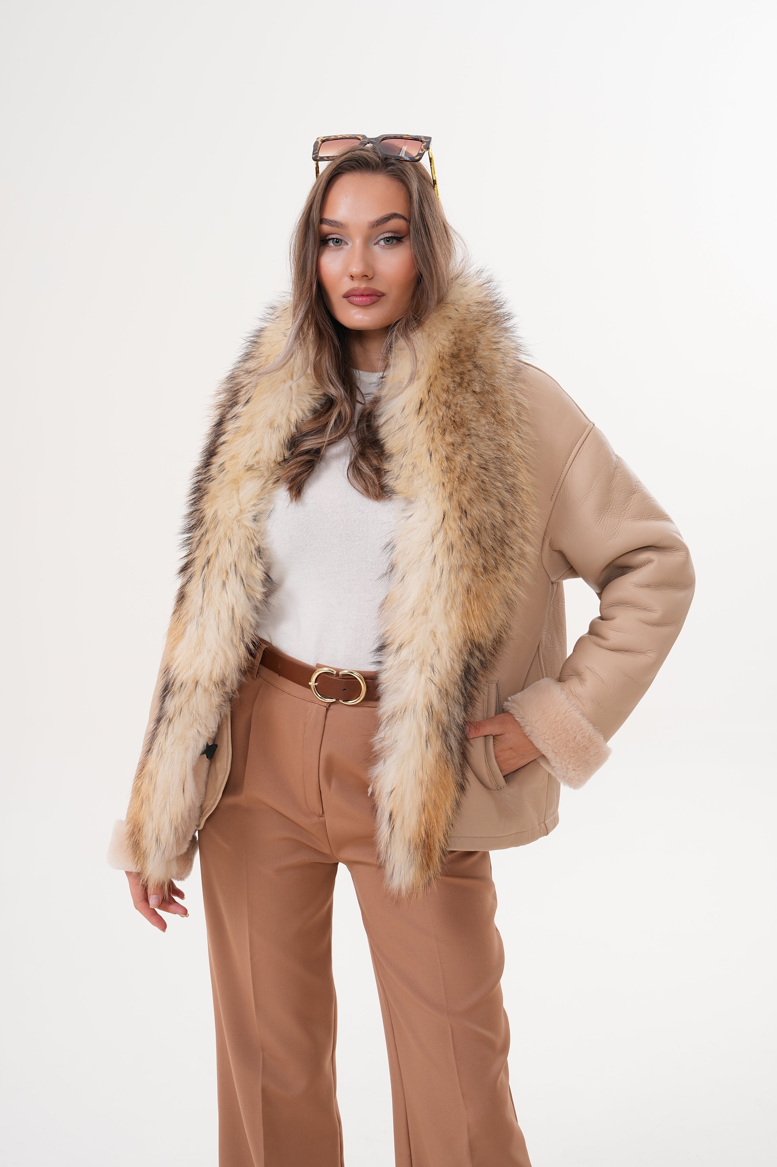 The Elise Beige Shearling Leather Jacket