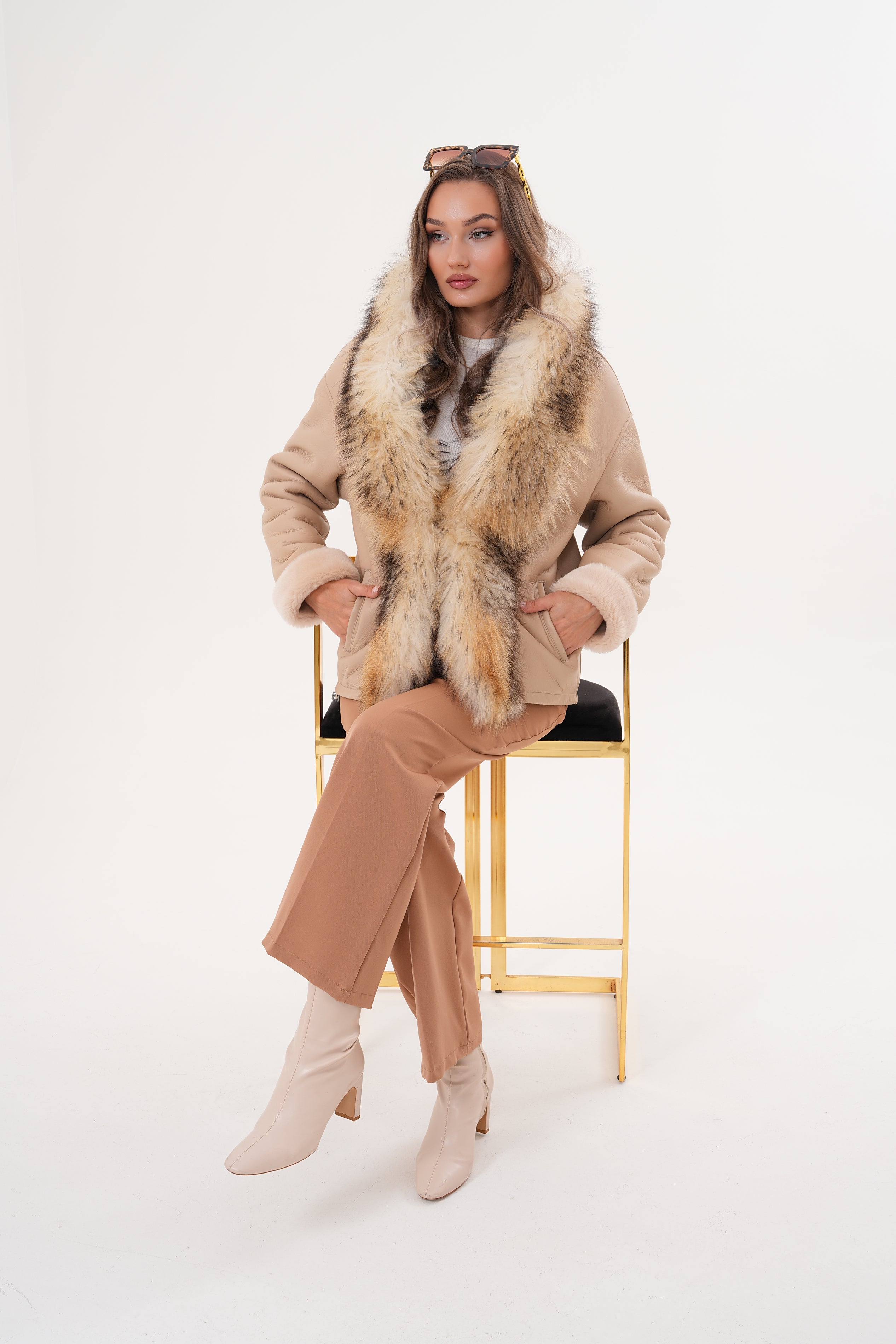 The Elise Beige Shearling Leather Jacket