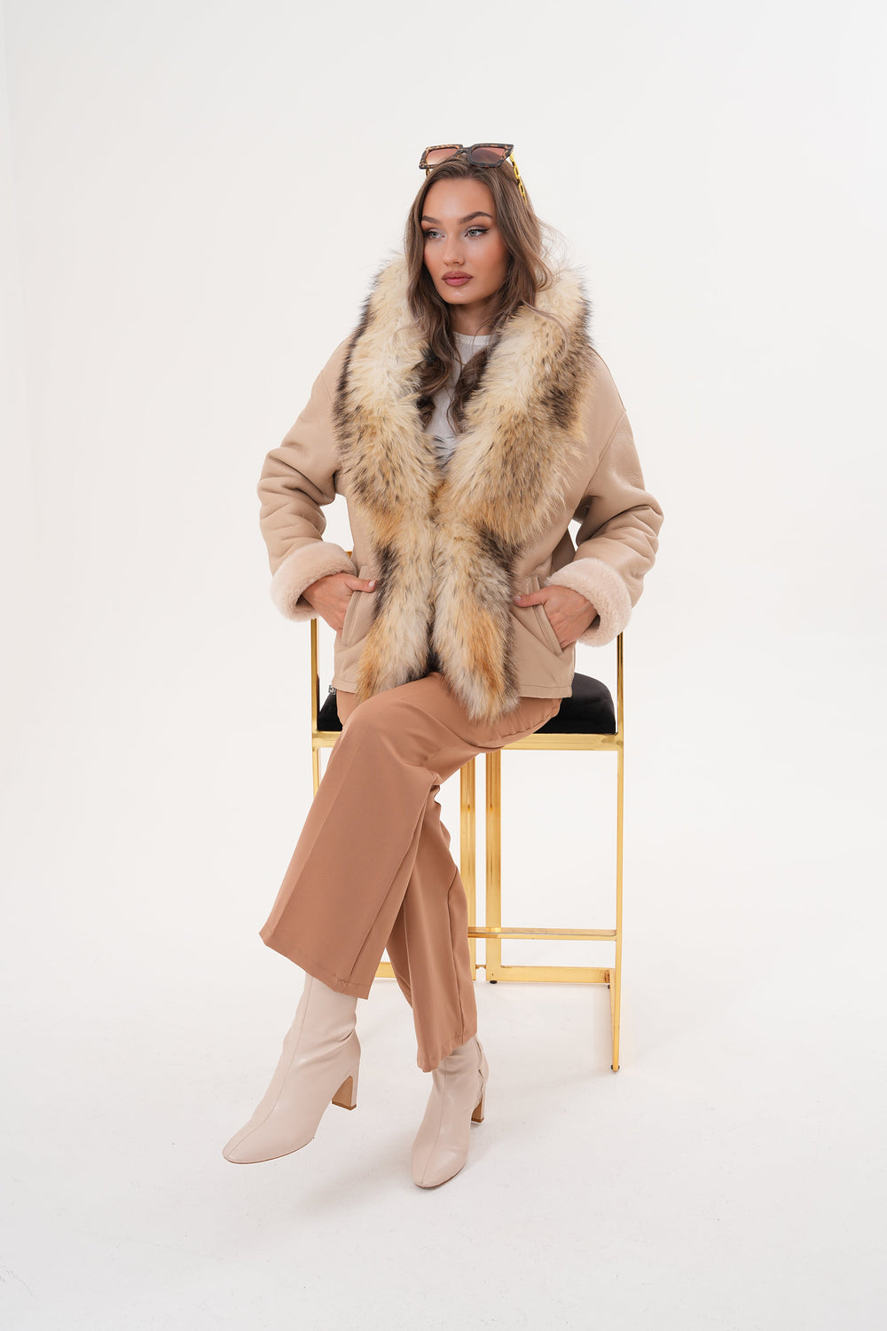 The Elise Beige Shearling Leather Jacket