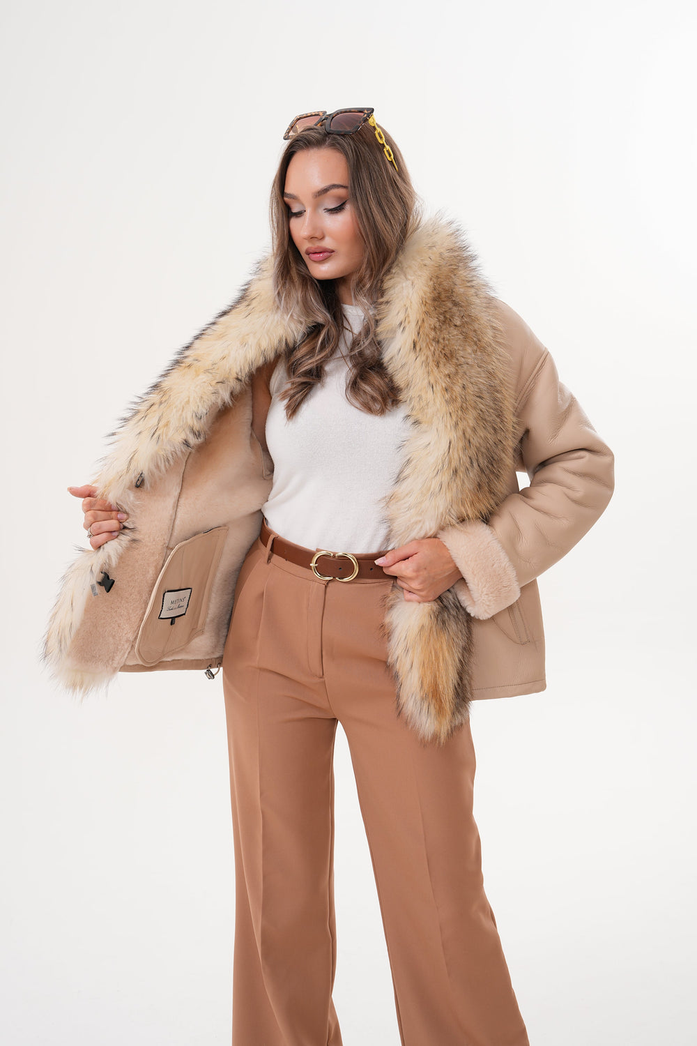 The Elise Beige Shearling Leather Jacket