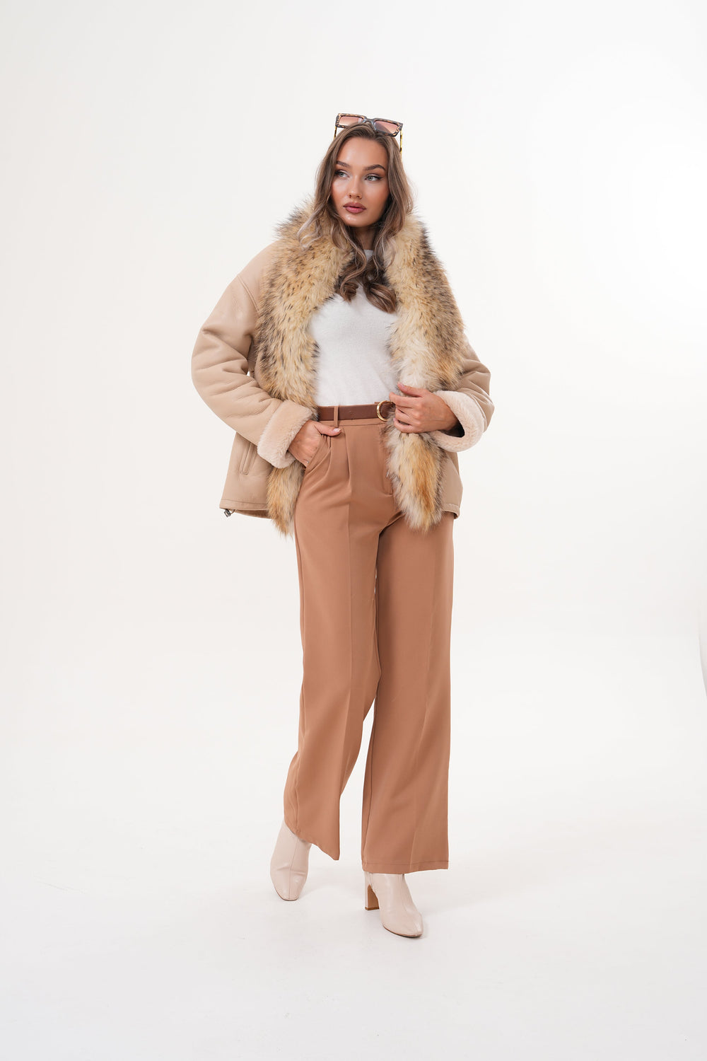 The Elise Beige Shearling Leather Jacket