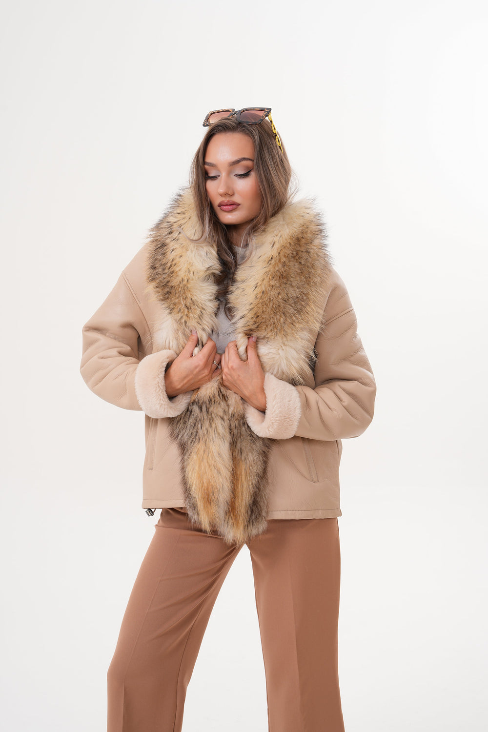 The Elise Beige Shearling Leather Jacket