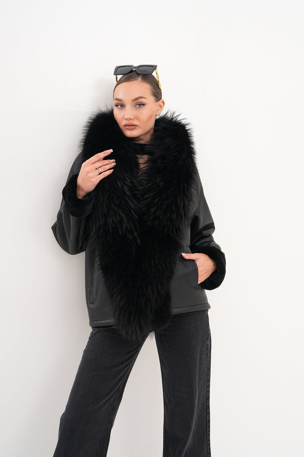 The Elise Black Shearling Leather Jacket