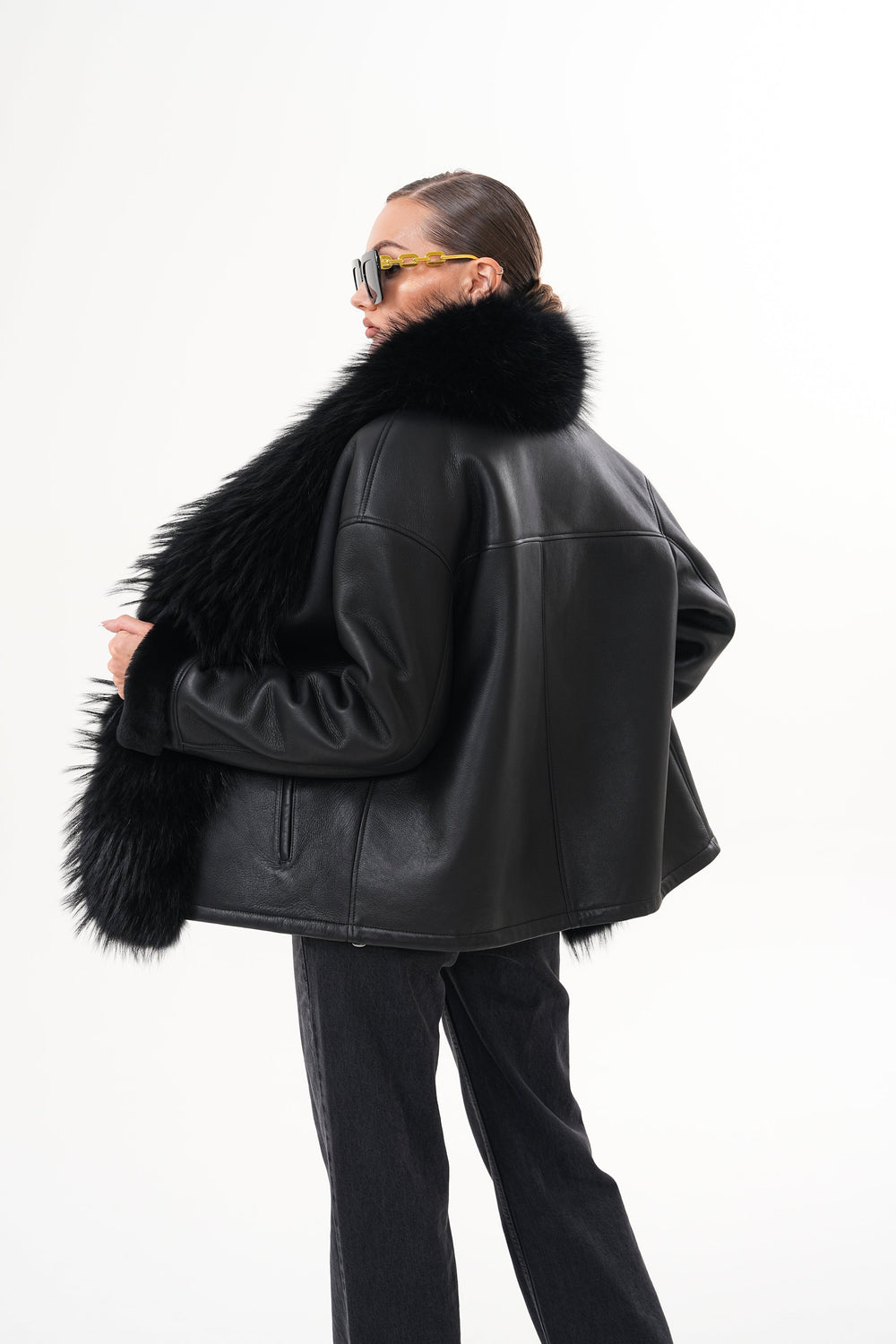 The Elise Black Shearling Leather Jacket