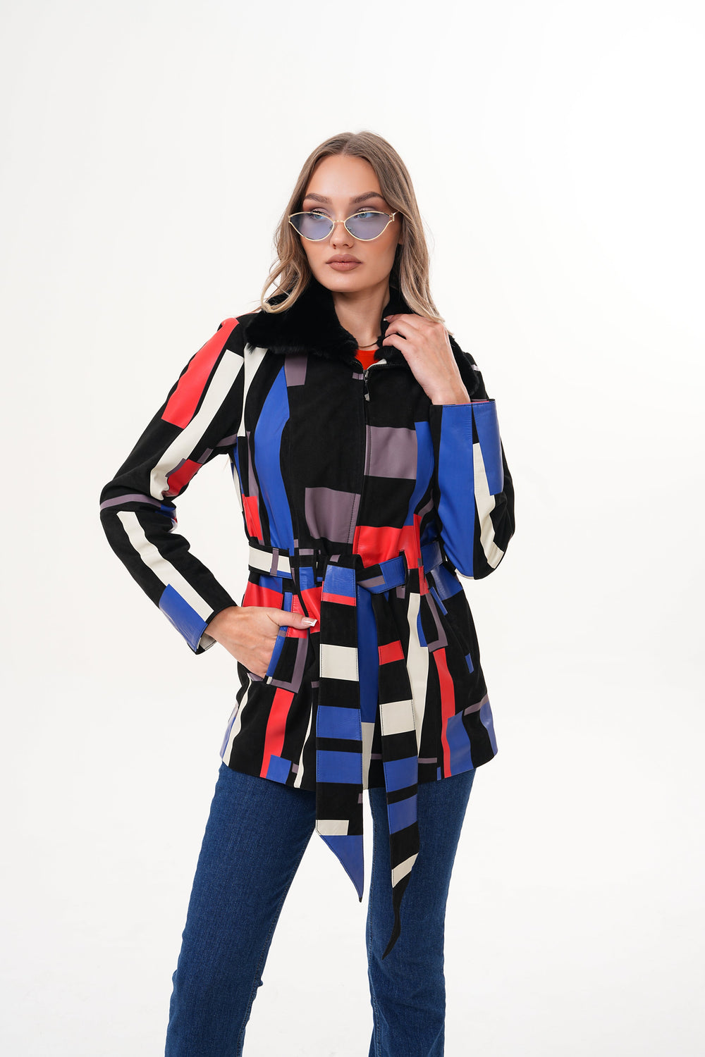 The Mirage Geo Pattern Leather Jacket