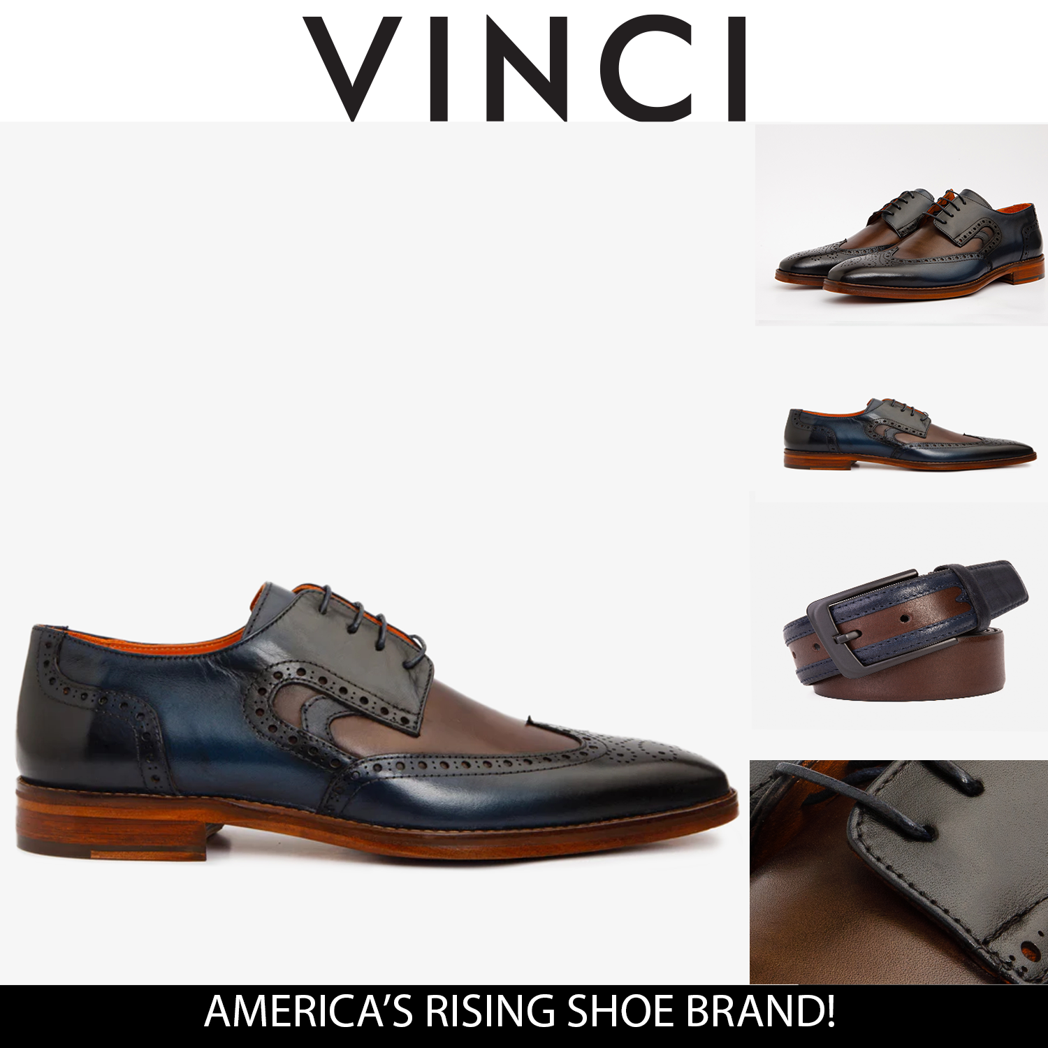 The Neiva Navy\/Brown Wingtip Semi Brogue Derby  Shoe