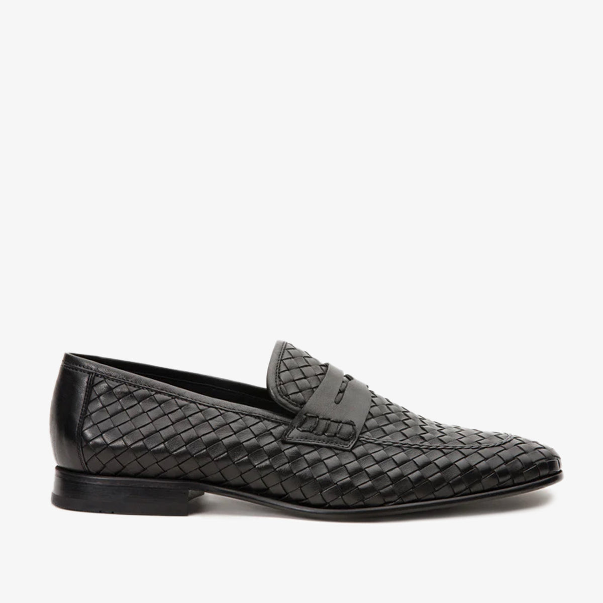 The Grand Woven Leather Black  Shoe Penny Loafer