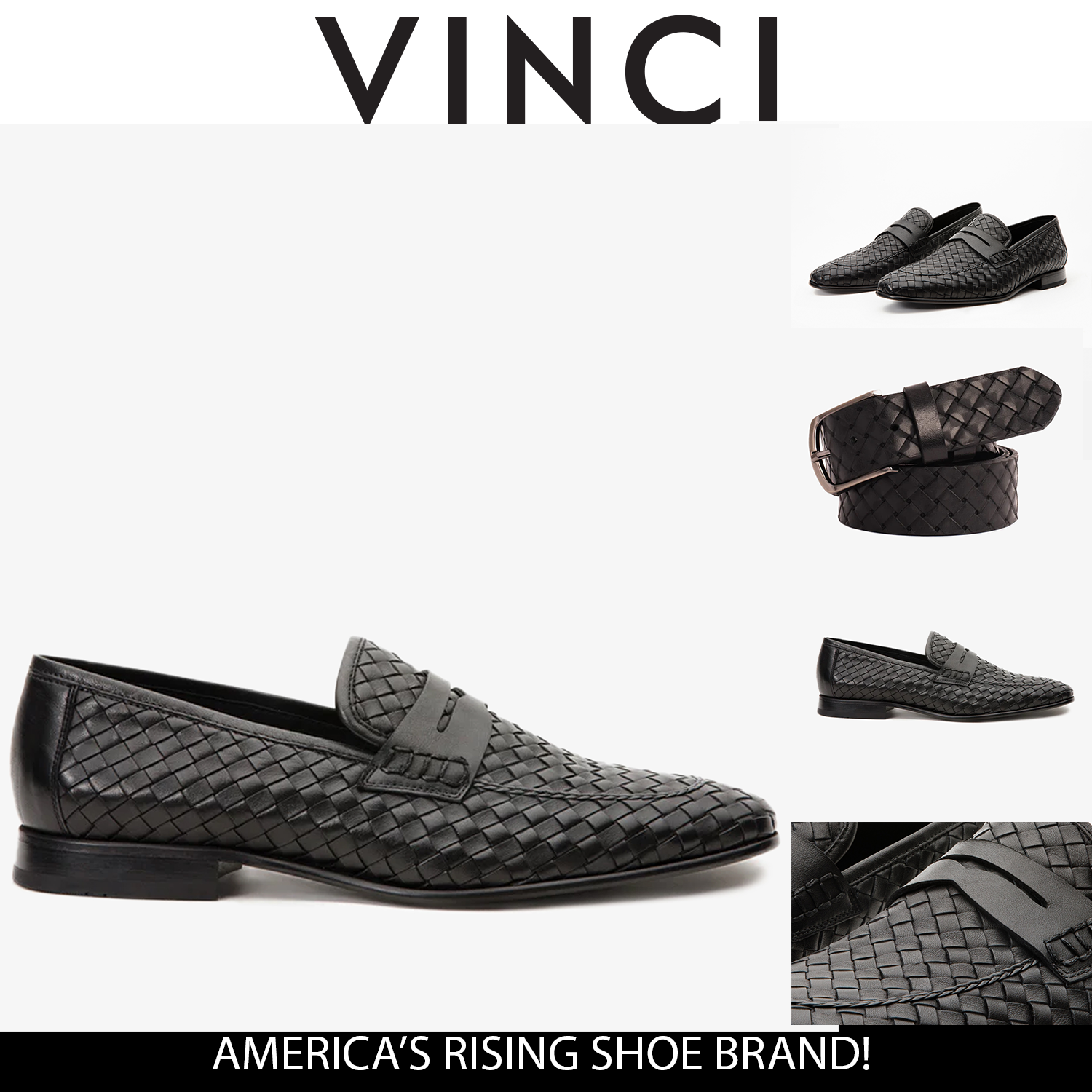 The Grand Woven Leather Black  Shoe Penny Loafer