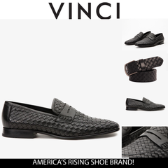 The Grand Woven Leather Black  Shoe Penny Loafer