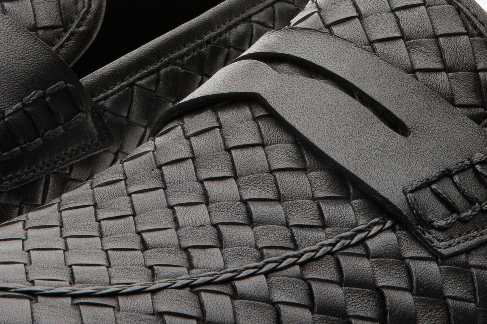 The Grand Woven Leather Black  Shoe Penny Loafer