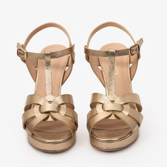 The Parisian Gold Leather T-Strap Platform Heel Sandal
