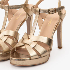The Parisian Gold Leather T-Strap Platform Heel Sandal