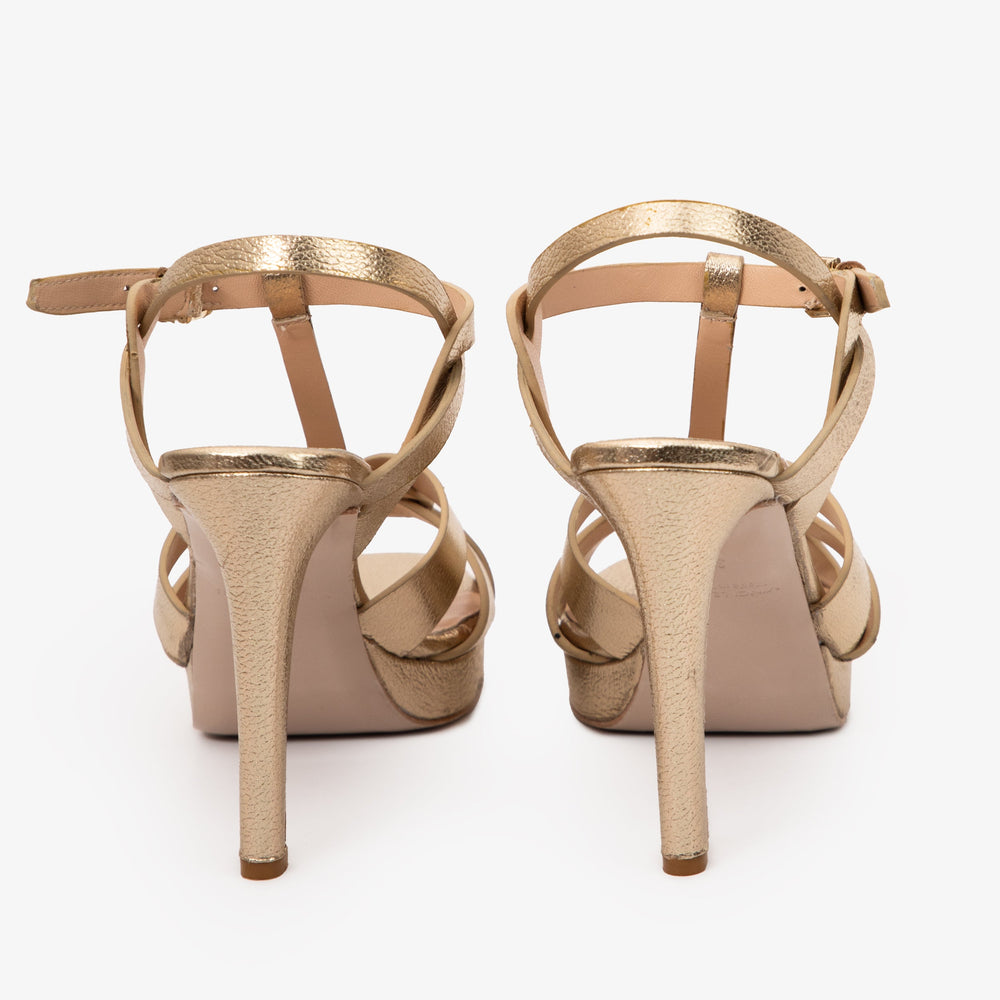 The Parisian Gold Leather T-Strap Platform Heel Sandal