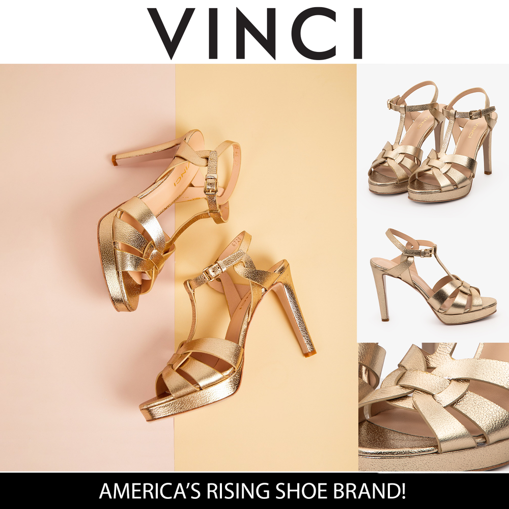 The Parisian Gold Leather T-Strap Platform Heel Sandal