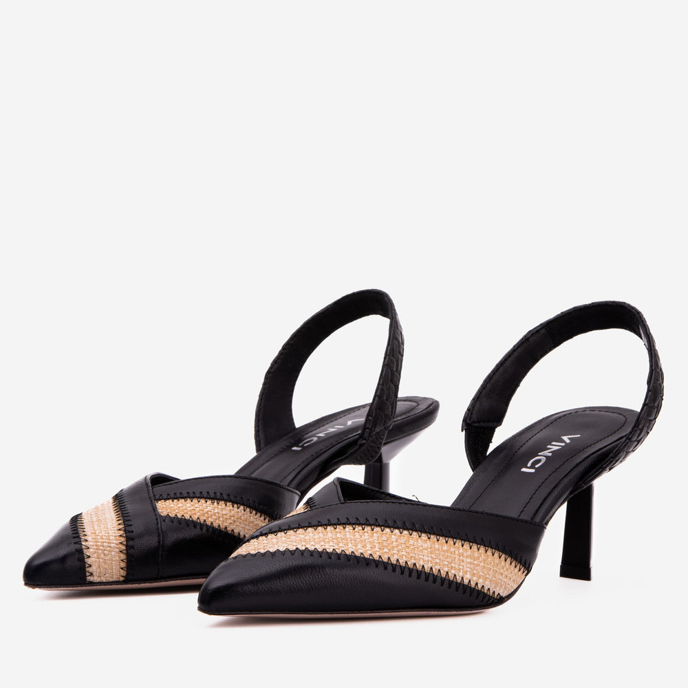 The Riviera Black Raffia Slingback  Sandal