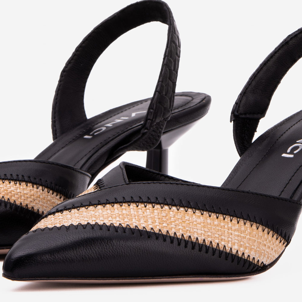 The Riviera Black Raffia Slingback  Sandal